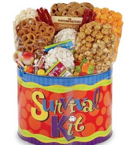 college care package survival kit popcorn gift tin snack assortment 
