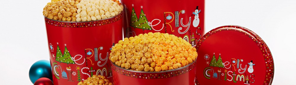 Christmas gift tin popcorn merry christmas snowmen