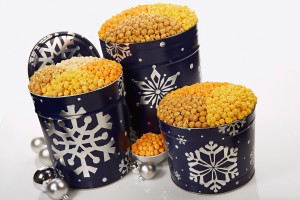 Christmas gift tin popcorn snowflakes
