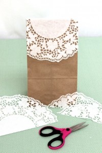 Doily Folded in Half and Trimmed to Fit on Top of Paper Bag