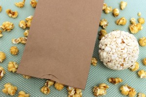 Paper Bag Filled With Popcorn and Sealed With Double-Sided Tape