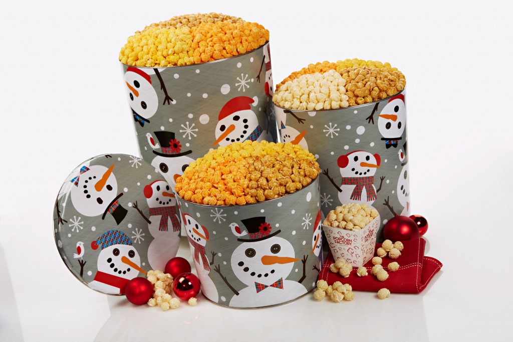 Christmas gift tin popcorn snowman