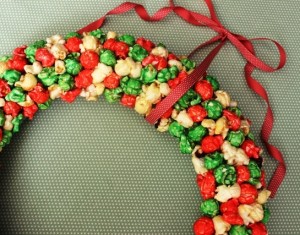 Close-Up of Christmas Wreath Made With Holiday Popcorn