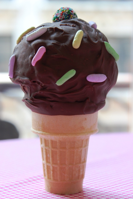 Ice Cream Cone Made With a Chocolate-Covered Popcorn Ball